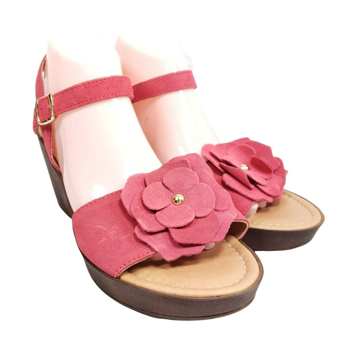 Mariella Wedge Heel Sandals Women's Pink Suede Leather