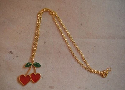 Kette Kirsche, Frucht *Neu* Kettenanhänger Obst Frühling Kette vergoldet - Bild 1 von 4