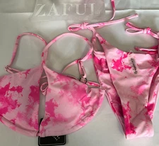 Zaful Forever Young 2 Piece Bikini Swimsuit Womens Size S 4 Tie Die Pink
