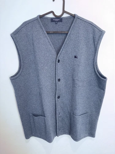 BURBERRY London gilet lana gilet giacca gilet uomo taglia 8 senza maniche blu Y2K