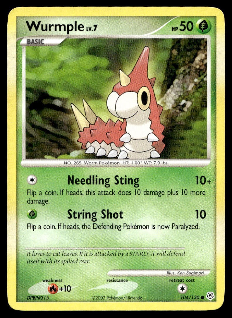 Wurmple 104/130 Pokemon Card Diamond & Pearl Common 50 HP Lightly Played BO