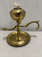 Brass Oil Lamp Chamber Finger Candlestick 5” X 6” Vintage Rare Collectible Old