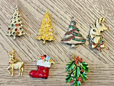 AS IS REPAIR PARTS Lot of 7 CHRISTMAS Brooch Pins  3 Signed
