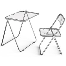 Folding Acrylic Table and Chair Set Small TV Tray for Snack Dinner on Couch