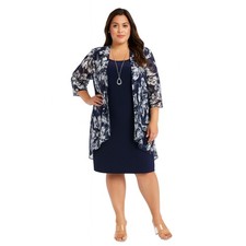 R M Richards Plus Size Mesh Jacket Dress Navy Size 20W Knee Length
