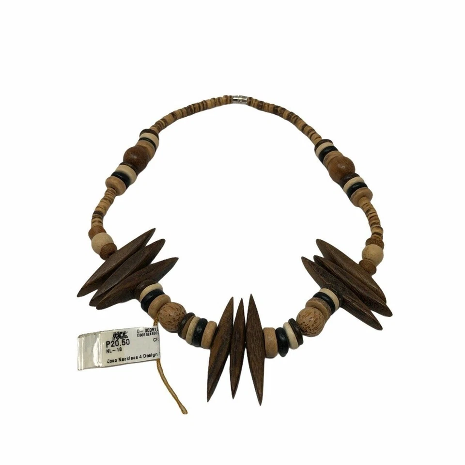 Collar Boho Hawaiano Surfer Joyería Marrón Coco Madera Cuentas 16 1/2" Hecho a Mano Foto 3 de 4