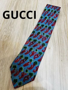 Cravate GUCCI 3,5 pouces bleu rouge tomate soie design italien élégant