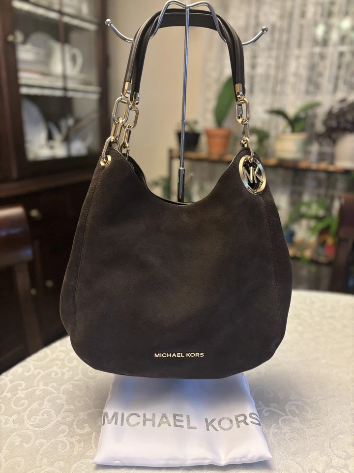   Bolso de Mano Michael Kors Lillie Grande Gamuza Cuero y Cuero Liso Chocolate  Foto 3 de 4