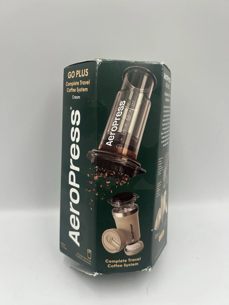 Cafetera portátil de viaje AeroPress Go Plus, crema, 20 oz con vaso