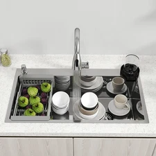 Stainless Steel Kitchen Sink Drop In Top Mount 28"/30"/32" Single Bowl Sinks