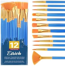 Paint Brush Set 12 Piece Nylon Round Tip for Acrylic Watercolor