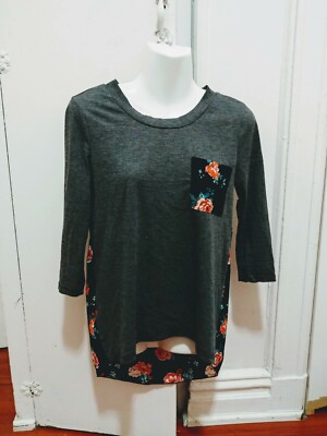 T-shirt Baseball Fille Junior Gris Floral – Manches 3/4 – Taille XS NEUF