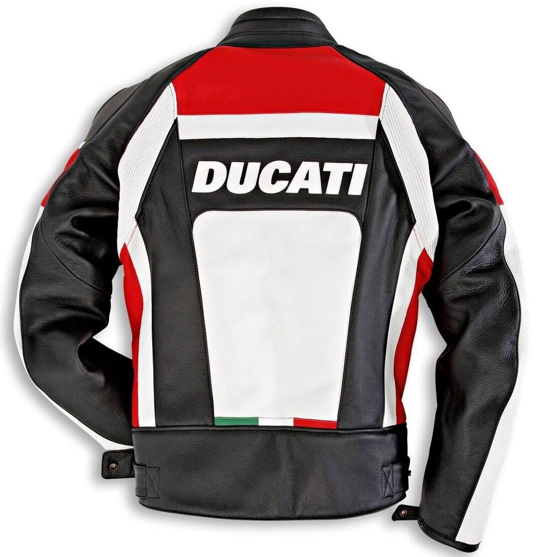 Veste En Cuir Moto Ducati Pour Homme - Style Course, Protections Amovibles CE, Noir, Neuve