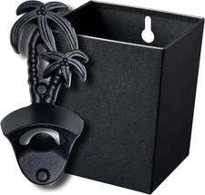 Black Palm Tree Beer Opener Wall Mounted Bottle Cap Opener with Cap Catcher Drai