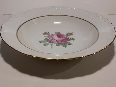 One Kahla Germany Porcelain Dinner Plate Golden Trim Pink Roses Vintage GDR