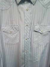 NEW WRANGLER XL BABY Blue Shimmering STRIPES Long Sleeve Dress Shirt PEARL SNAPS