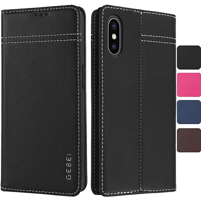 Echt Leder Hülle für iPhone X/Xs/Xr/Max Klapphülle Flip Case Tasche Handyhülle