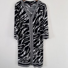 Dana Buchman Black White Print V Neck Sheath Jersey Stretch Dress Size Medium