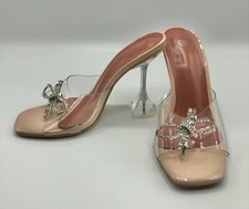 Transparent Wine Glass Heel Square Toe w/ Butterfly Knot Bow Sz 35 5 Shoes /b