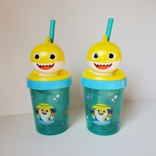 2 Zak BABY SHARK Character Head Water Bottle 13oz Straw Drink Cup Super Sipper