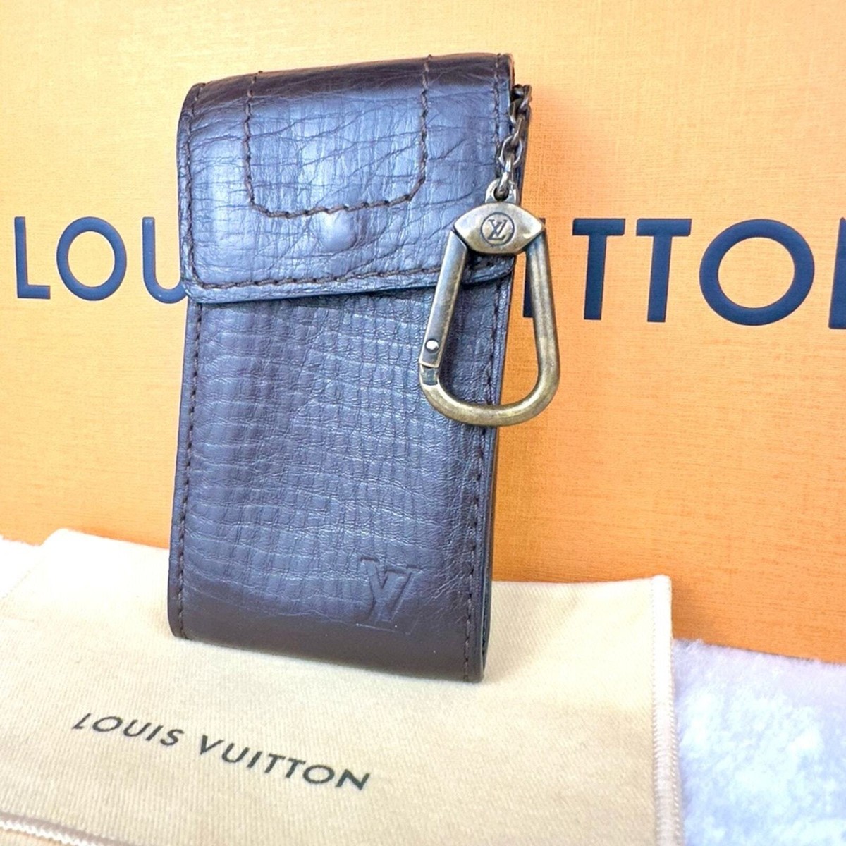 Louis Vuitton brown soft leather card ID holder keychain pouch