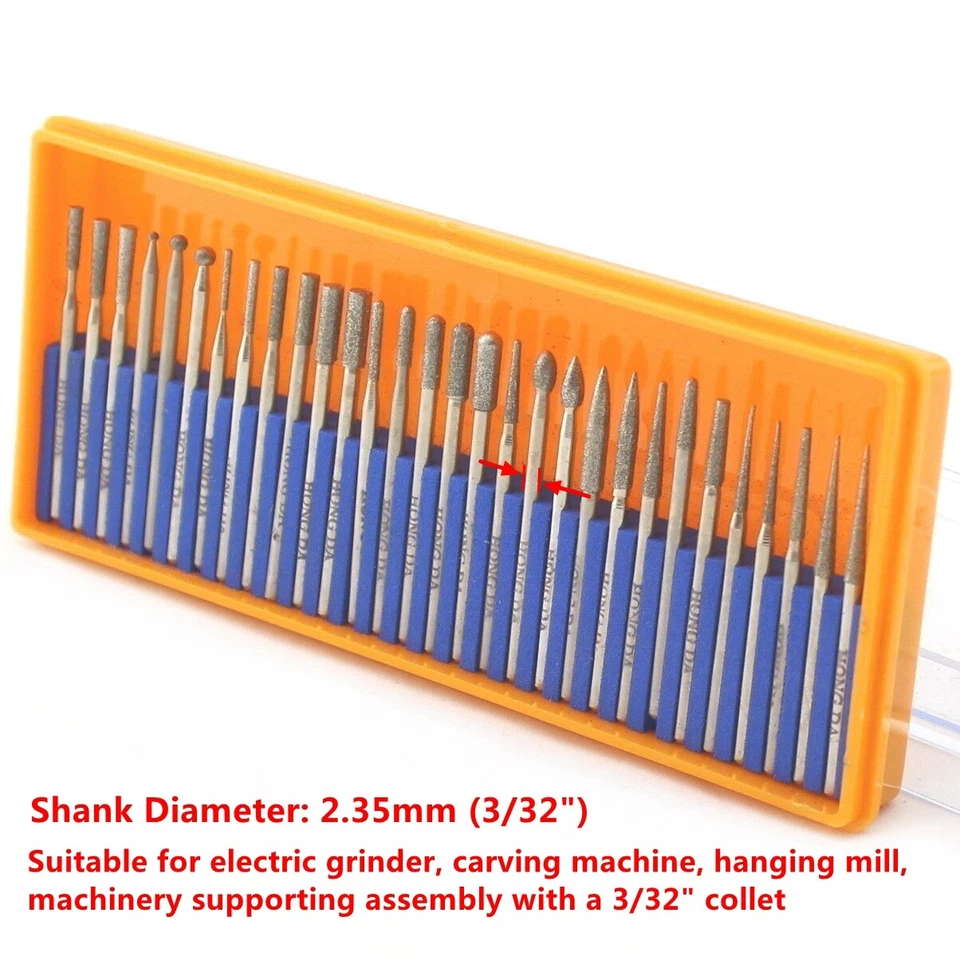30Pcs Diamond Grinding Head Set Carving Burr Bits Shank 2.35mm Nail Care Tools - Image 2 of 4