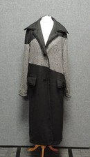 Izzy Lane Pure Wool Black/houndstooth Long Coat Uk M Ln130 Dd 11