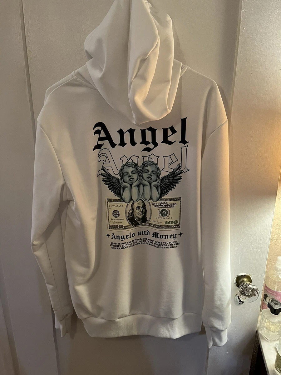 Angel “Angels And Money”Shein Hoodie White Sweatshirt Men’s Sz M