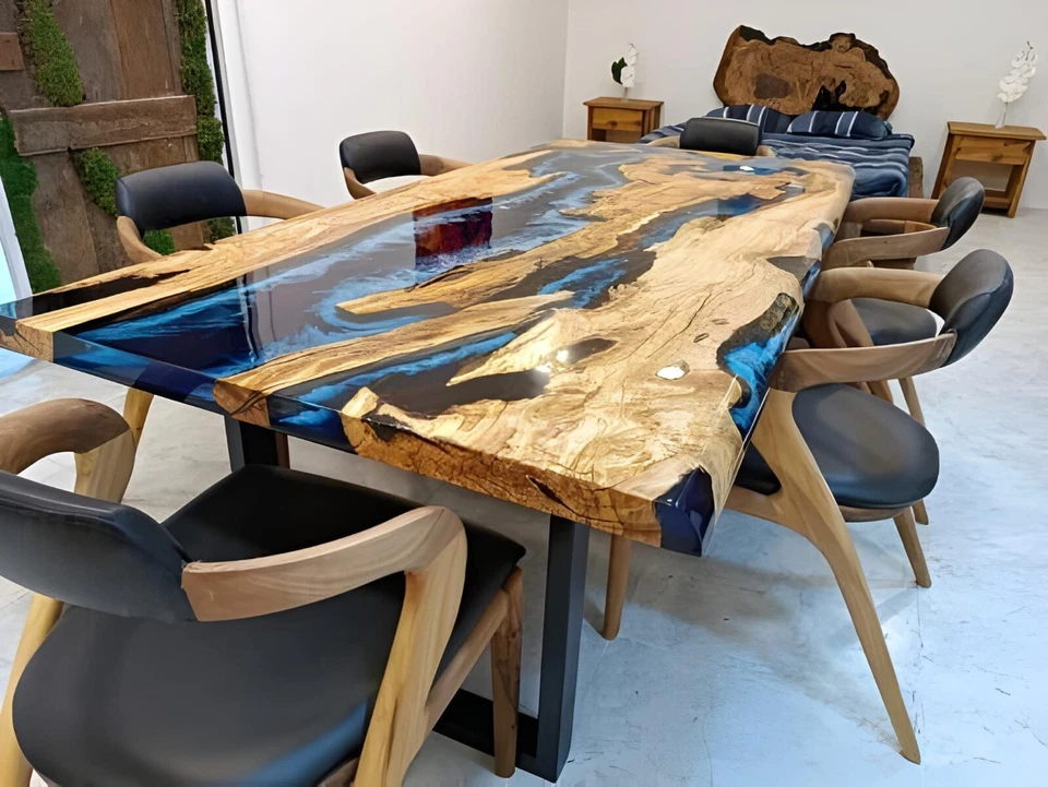 Custom Large Epoxy Resin River Table | Solid Walnut Wood | Modern Home Décor - Image 2 of 4