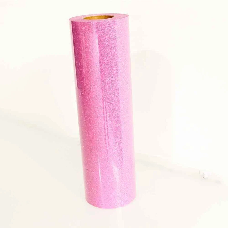 Pink Glitter Iron On Heat Transfer Vinyl Film DIY, Sheet For Cricut On T-Shirt - Image 2 of 4