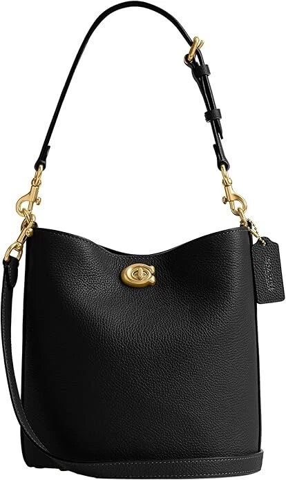 Coach CW624 Borsa a tracolla grande in pelle nera con salice e ciottoli