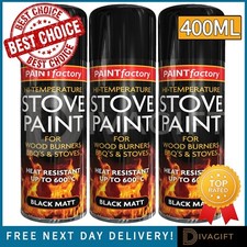 STOVE PAINT HEAT RESISTANT BLACK MATT COAL SPRAY HIGH TEMPERATURE HI TEMP 400ML 