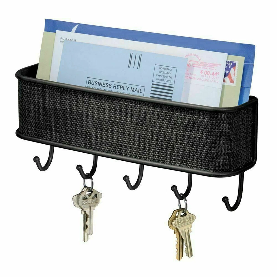 Key Holder Mail Rack Wall Mount Hooks Entryway Mail Organizer Rack Letter Sorter - Image 3 of 4