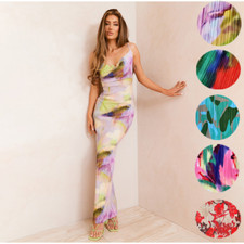 Women's Dress Summer Fashion Smudged Print Pleated Slim-fit Halter Dress