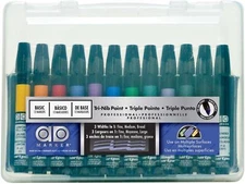Chartpak Original AD Markers, Tri-Nib, 12 Color Set in Plastic Case