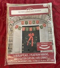 Holiday Time 10-Foot Merry Christmas Door Banner Decor Burlap Flags Plaid Bows