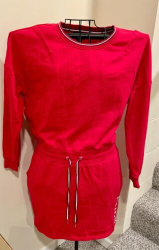 Tommy Hilfiger Sweatshirt Dress Long Sleeve Waist Self Tied Red Size Large