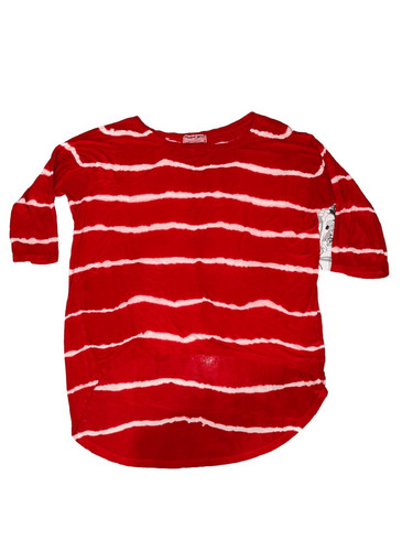 Michael Stars Bella Freud Red and White Tie Dye Stripe 1/2 Sleeve Boatneck Hi-Lo