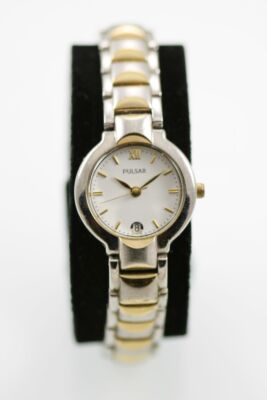 Pulsar Damen Uhr Silber Gold Edelstahlarmband 22mm Quarz Analog Weiß