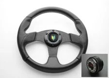 Perforated PVC BLACK STITCH STEERING WHEEL Beginner HORN BUTTON HUB ADAPTER 
