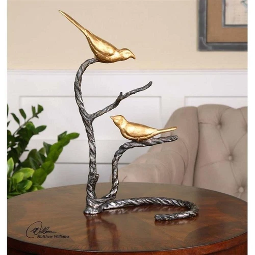 Uttermost Birds On A Limb Coastal Metal Sculpture in Gold Finish - Picture 1 of 4