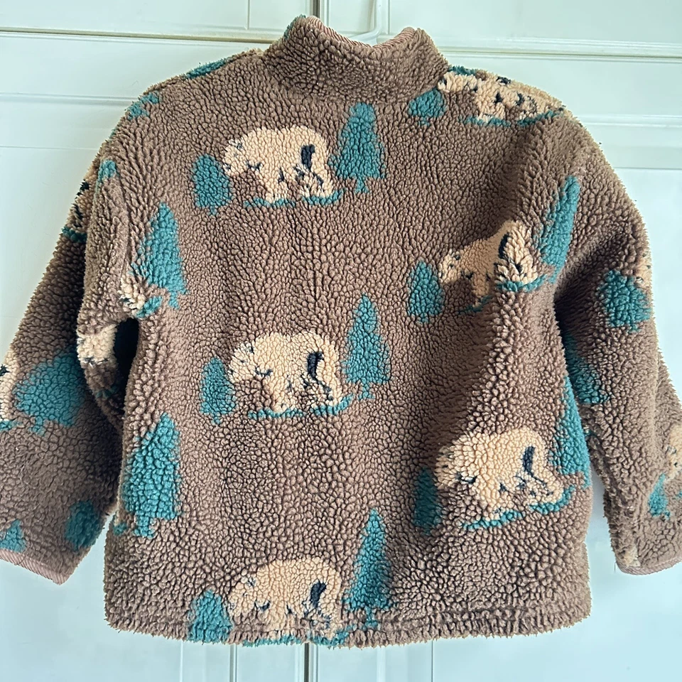 Куртка Hartstrings для мальчиков 4 коричневая на молнии медведь деревья шерпа пальто на молнии - Изображение 2 из 4