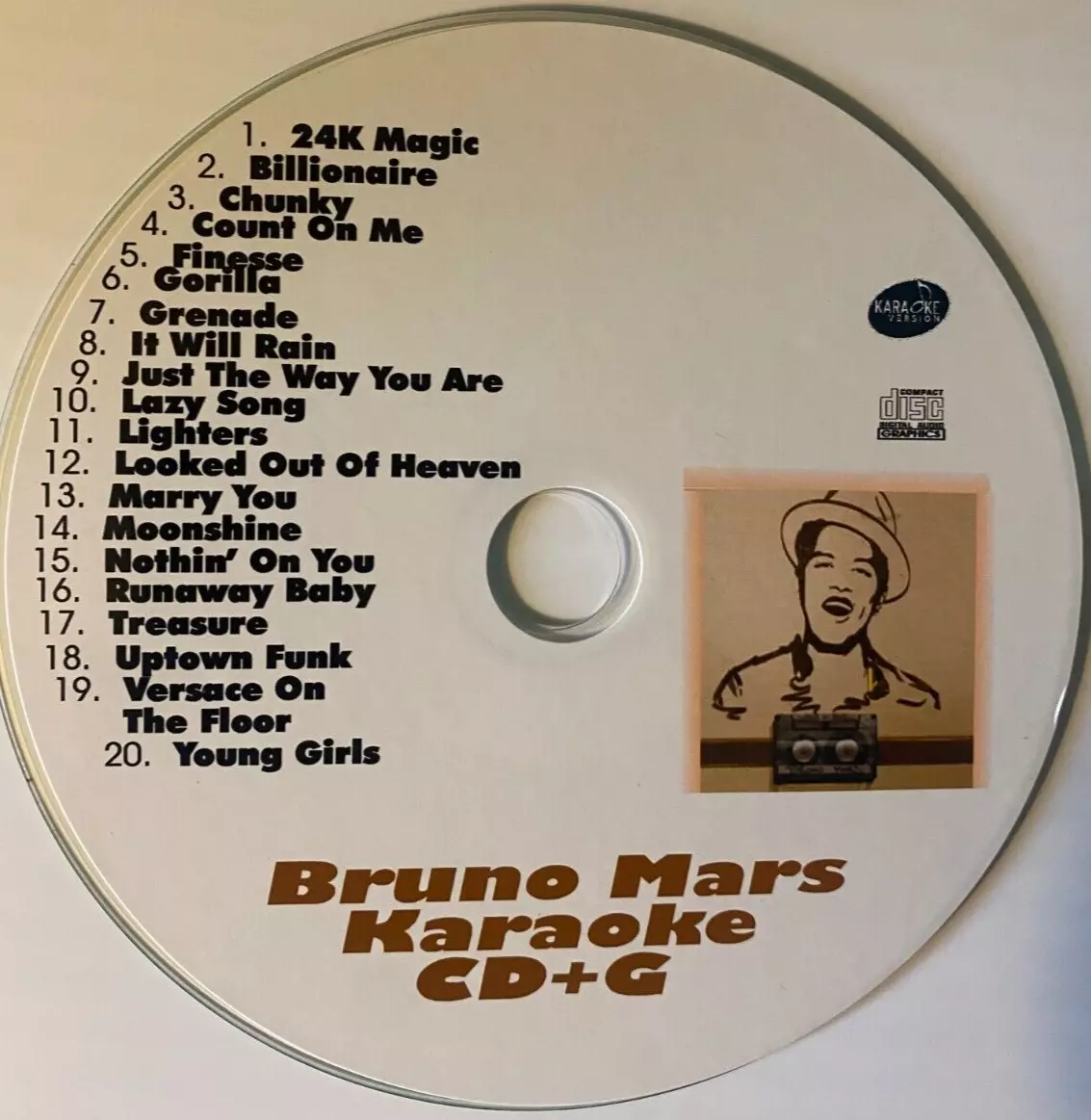 CUSTOM KARAOKE BRUNO MARS 20 GREAT SONG cdg CD+G HARD-TO-FIND UPTOWN FUNK  MORE