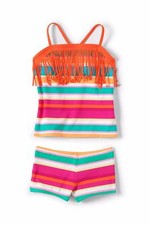 LANDS' END Little Girls' 6 Striped Fringe 2 Pc. Tankini Swimsuit NWT
