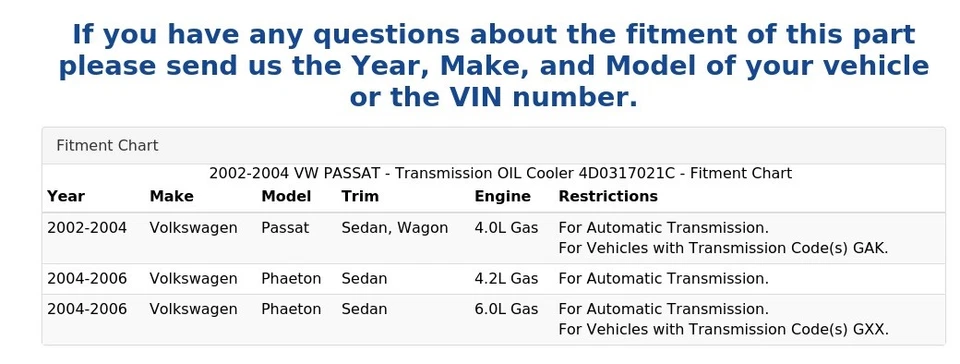 2002-2004 VW PASSAT - Transmission OIL Cooler 4D0317021C - Image 4 of 4