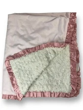 Cocalo Pink Swirl Minky Baby Blanket Silky Satin Ruffle Edge Soft 34 x 40" READ