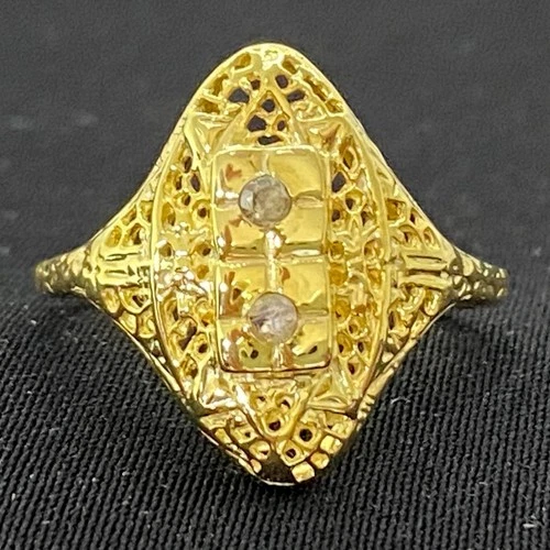 Antique Filigree .50ctw Diamond 14K Yellow Gold 925 Silver Ring Size 7