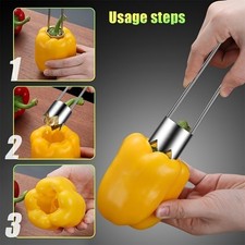 Stainless Steel Fruit Corer Core Remover Tool for Peppers Melons Vegetables new