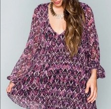 Show Me Your MUMU Women's Purple/Multi Snake Print Long Sleeve Tunic Size Small