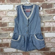 Vintage 1980's romper one piece Denim ruffle trim Buttons NO-L s Cotton Girls 6